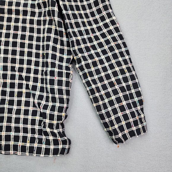 Vintage Addiction Button Up Blouse Women's Large Black Plaid Long Sleeve Top - Picture 2 of 11